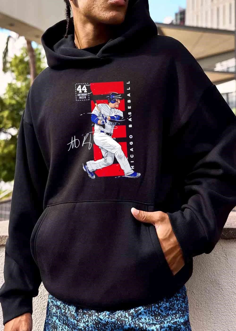 Chicago Baseball 44 Anthony Rizzo Batter Swinging Red Background Line Art shirt