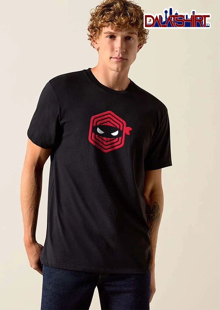 Geometric Red Hexagon Pattern Masked Ninja Face White Slanted Eyes shirt