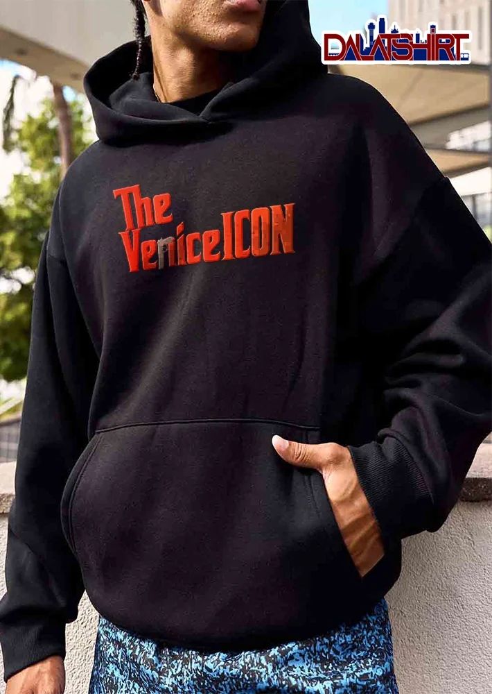 The Venice Icon Red Serif Typography Handgun Pistol Silhouette shirt
