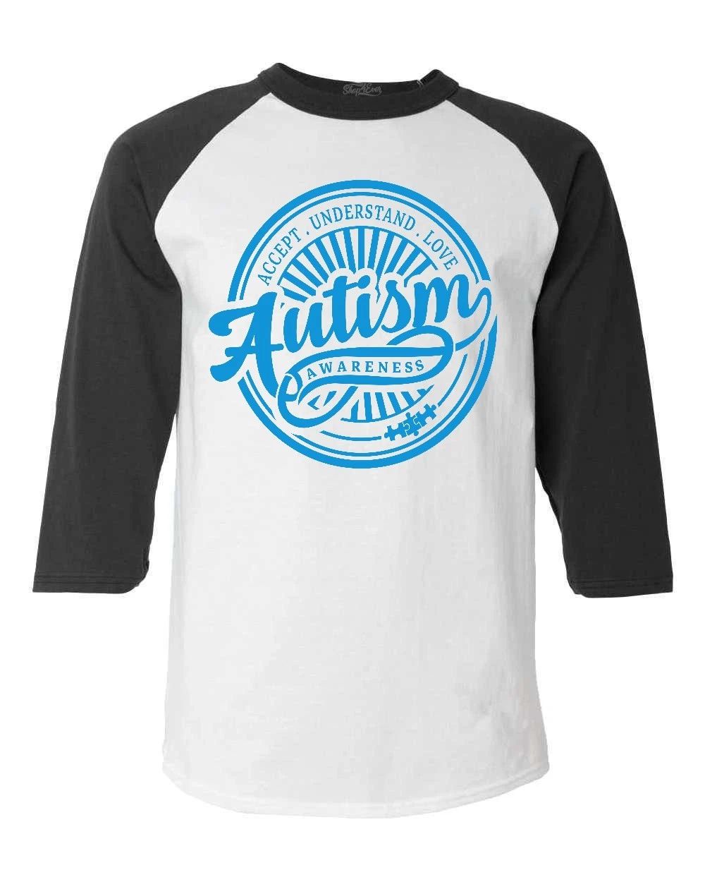 Autism Awareness Blue Circle Raglan Baseball Acccept Understand Love Shirts