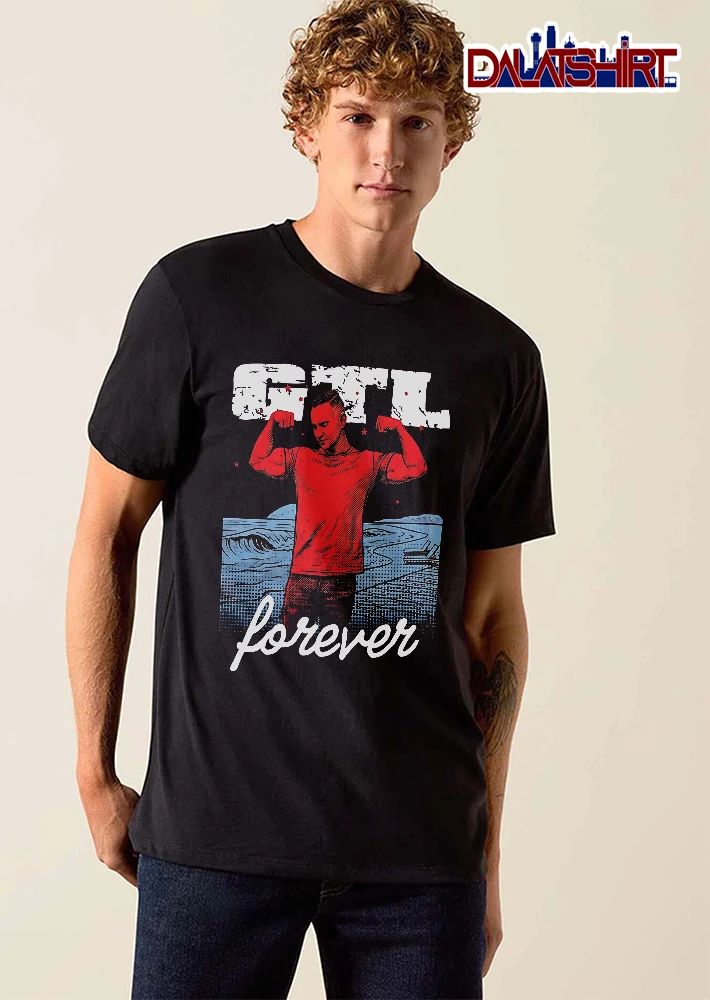 Gtl Forever Flexing Muscular Man Beach Ocean Stars Halftone shirt