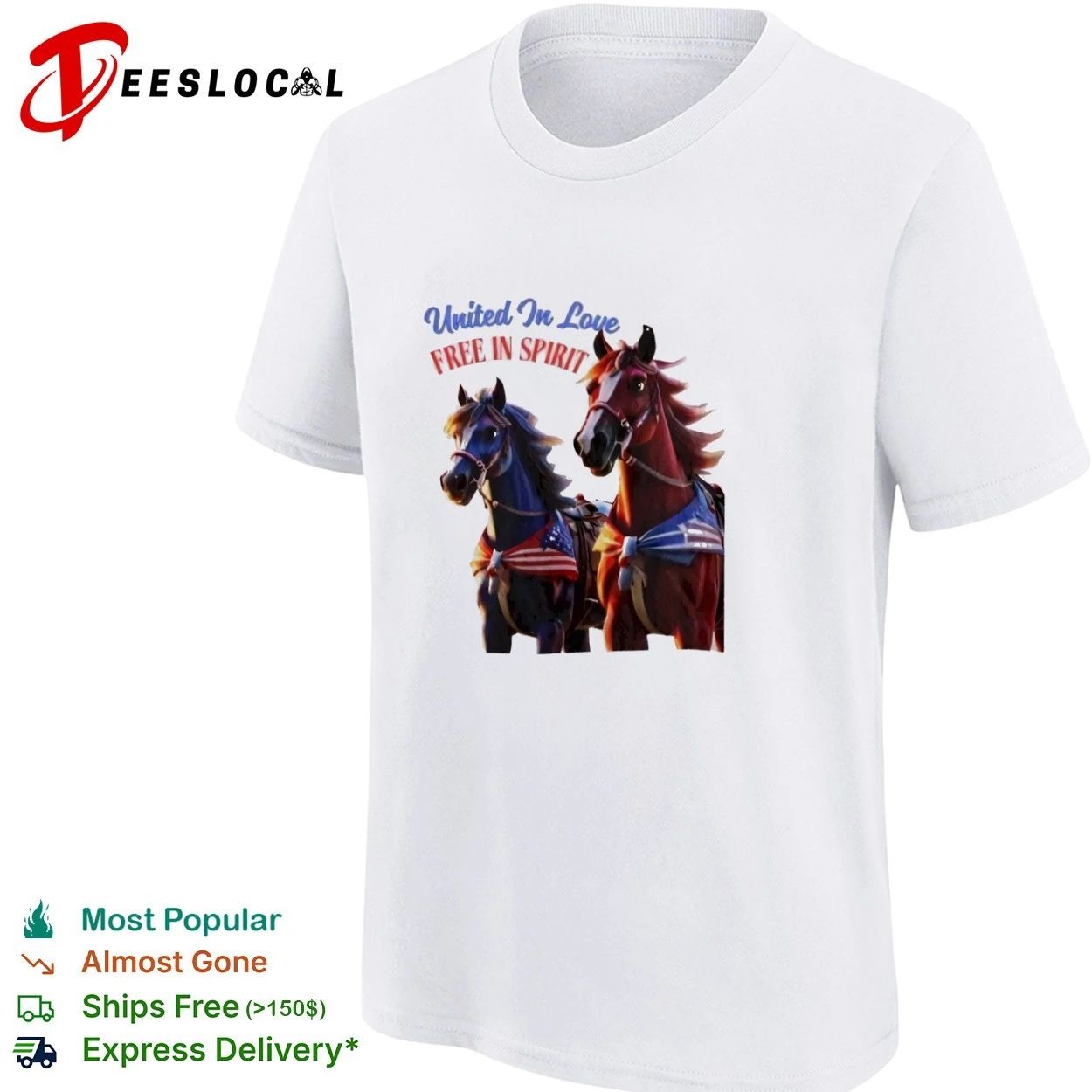 United in Love Free in Spirit Horses patriotic T-shirt