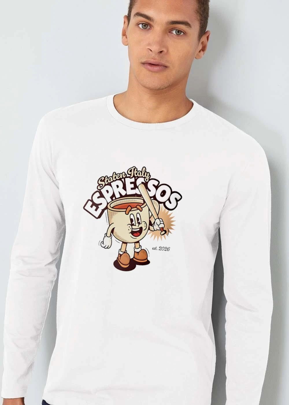 Staten Italy Espressos Est 2026 Retro Cartoon Coffee Cup Mascot Baseball Bat shirt