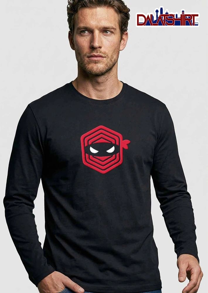 Geometric Red Hexagon Pattern Masked Ninja Face White Slanted Eyes shirt