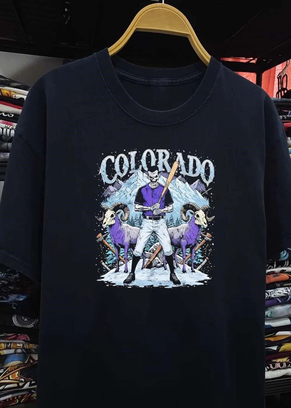Skeleton Batter Mountain Ram Colorado T-Shirt