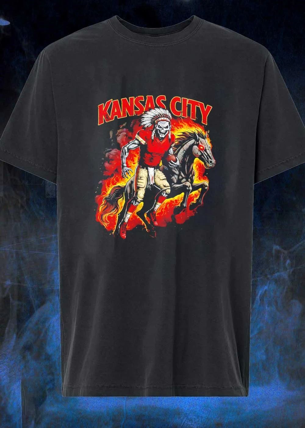 Kansas City Skeleton Player Running on Fire Horse Kansas City T-Shirt