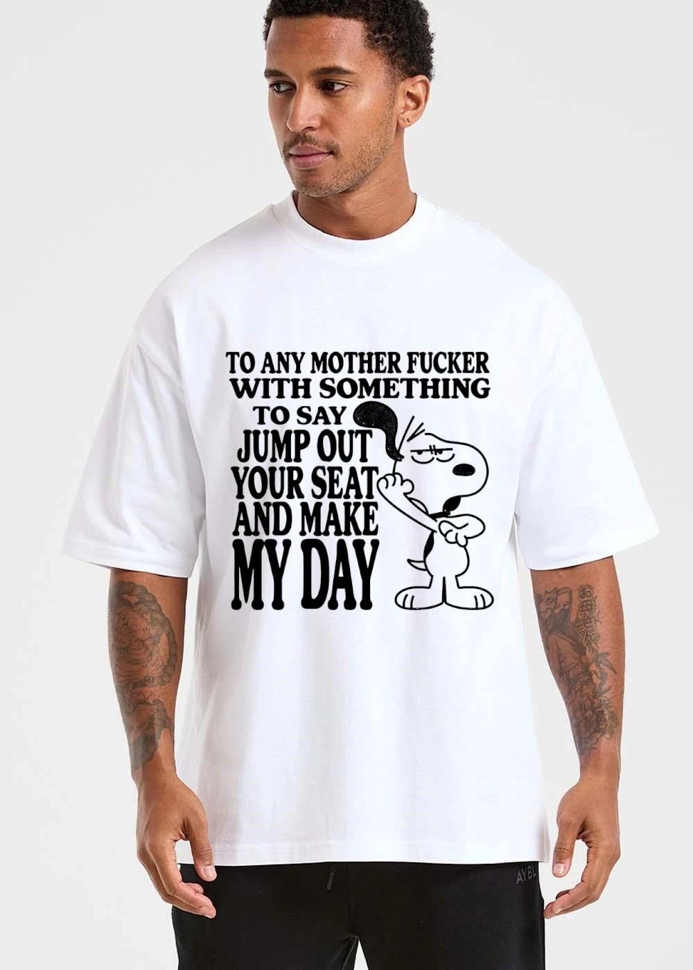 Original To Any Mother Fucker With Something Say Jump Out Your Seat And Make My Day Angry Cartoon Dog shirt