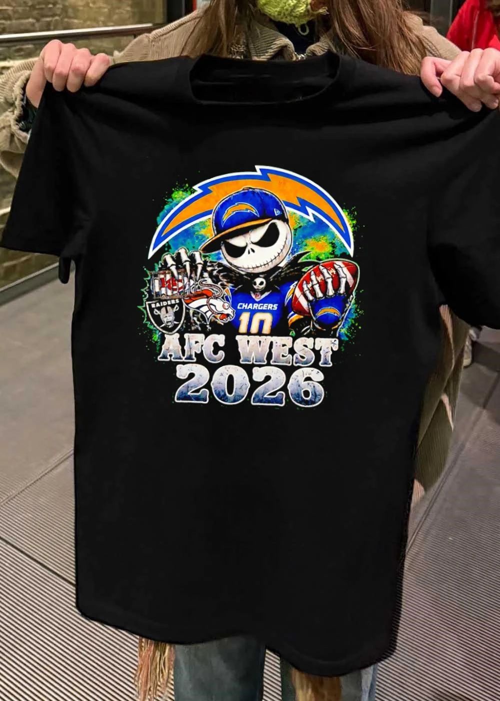Jack Skellington Holding Football and Cage AFC WEST 2026 Chargers Shirt