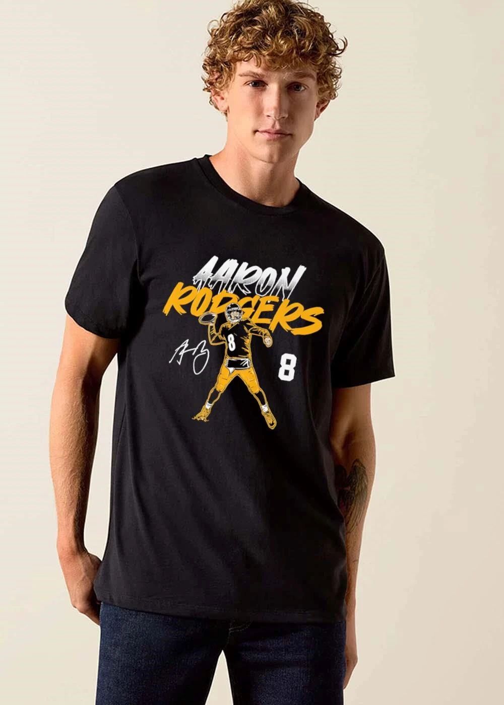Aaron Rodgers 8 Quarterback Throwing Football Signature Stylized Line Art shirt