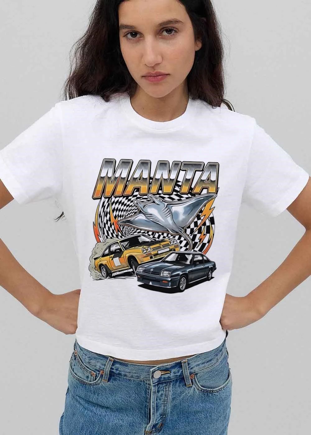 Manta Chrome Ray Yellow Dark Coupe Checkered Tunnel Lightning shirt