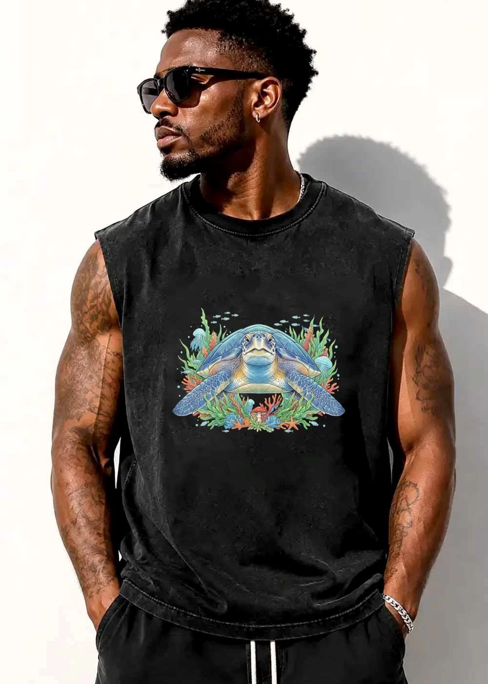 Original Sea Turtle Swimming Underwater Coral Reef Red Mushroom Starfish shirt