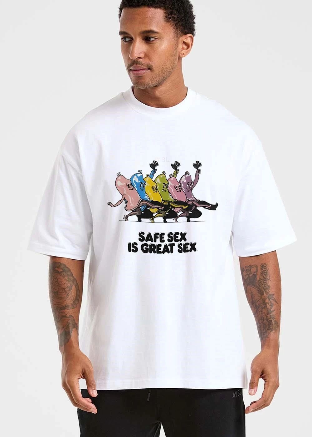 Safe Sex Is Great Cartoon Colorful Condoms Dancing Chorus Line shirt