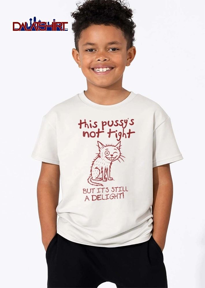 This Pussys Not Tight But Its Still A Delight Winking Scruffy Cartoon Cat Line Art shirt