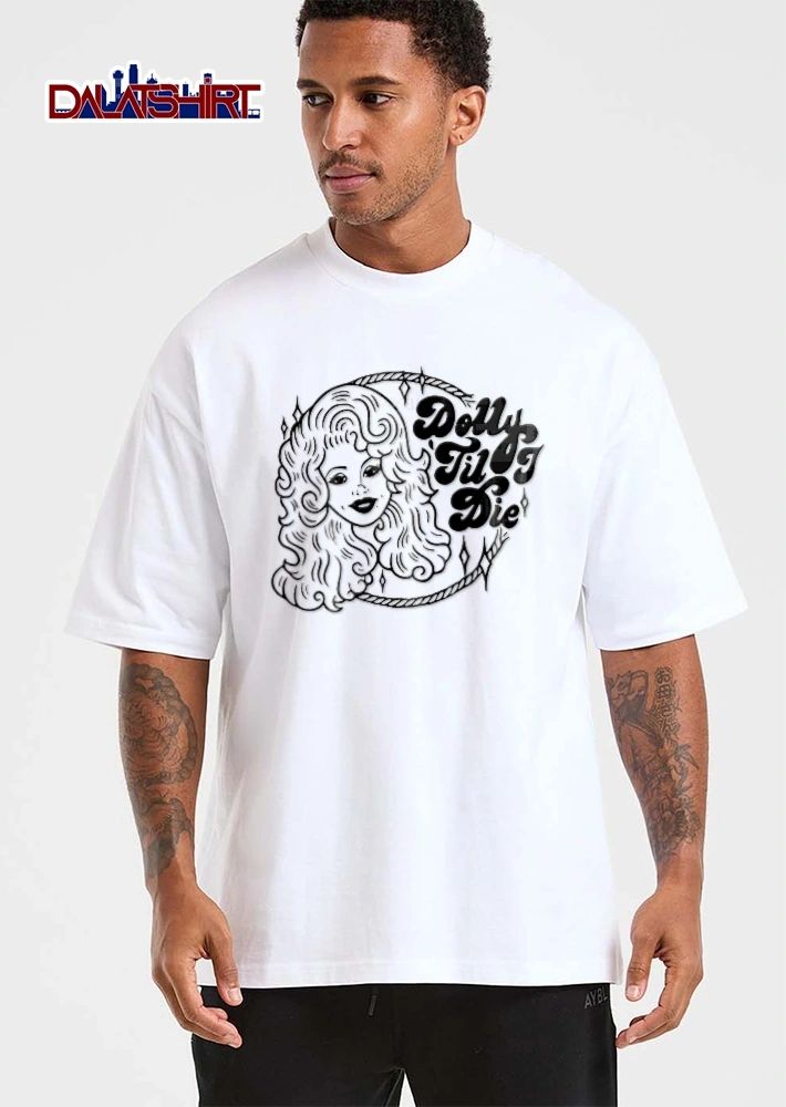 Dolly Til I Die Line Art Vintage Woman Big Curly Hair Lasso shirt