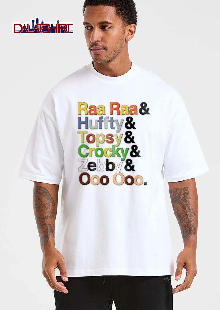 Raa And Huffty Topsy Crocky Zebby Ooo Colorful Stacked Typography Text shirt