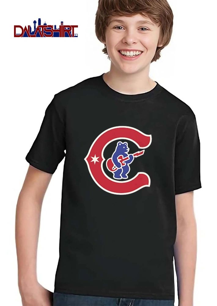 Chicago Cubs MLB Blue Bear Playing Red Electric Guitar C Logo shirt