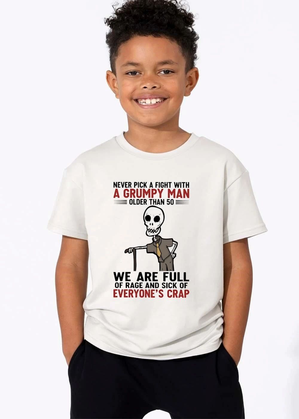 Never Pick A Fight With Grumpy Man Older Than 50 We Are Full Of Rage And Sick Everyones Crap Cartoon Skeleton shirt