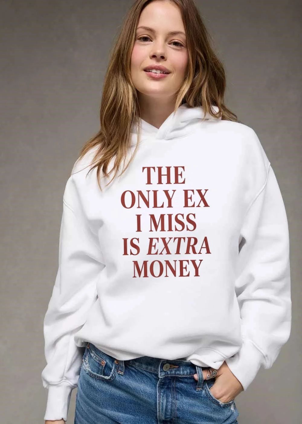The Only Ex I Miss Is Extra Money Red Embossed Serif Typography shirt