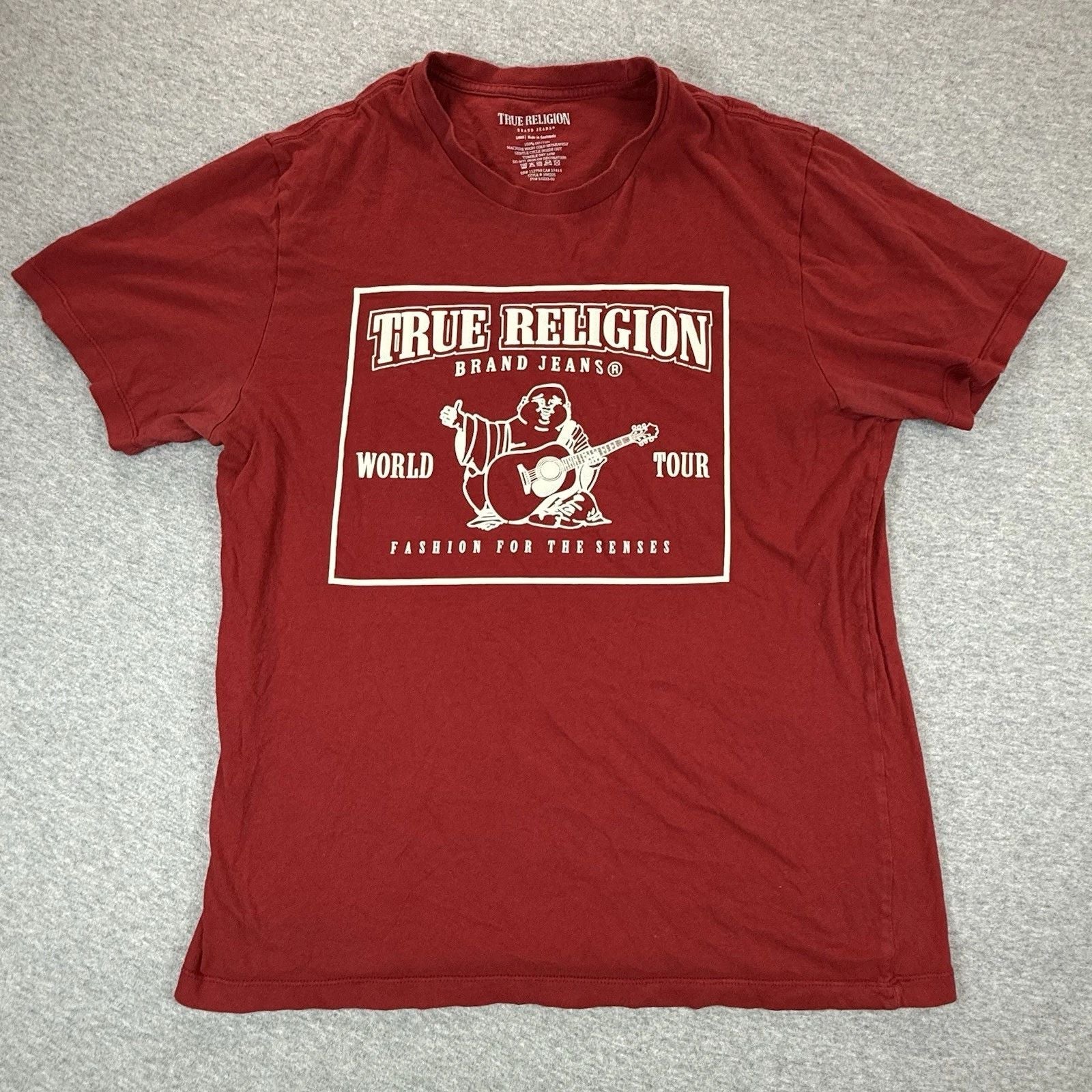 True Religion Shirt Mens Large Red World Tour Buddh Tee California Style