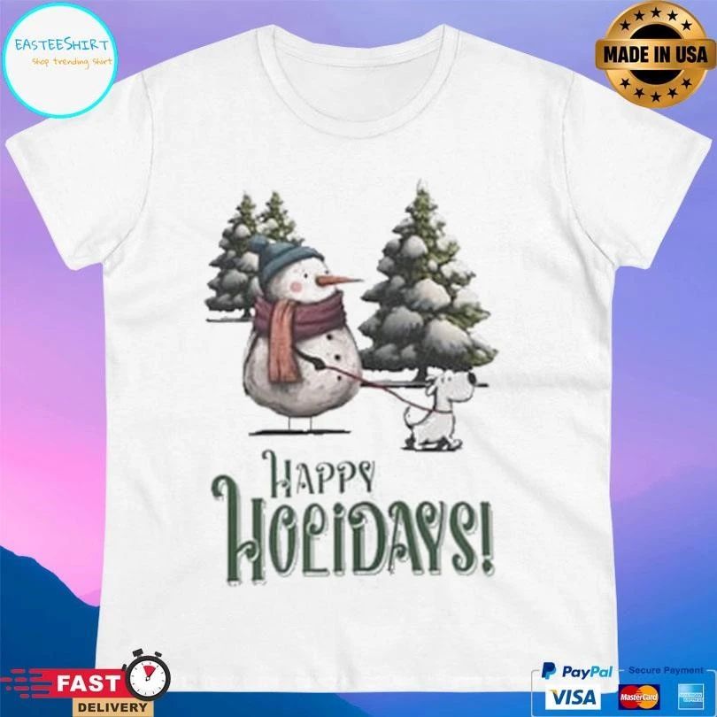 Happy Holidays Snowman And Dog T-shirts
