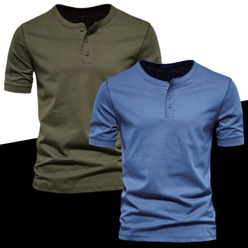 Mens Slim Fit Plain Button Neck Short Sleeve T shirt Tops Casual Muscle Blouse