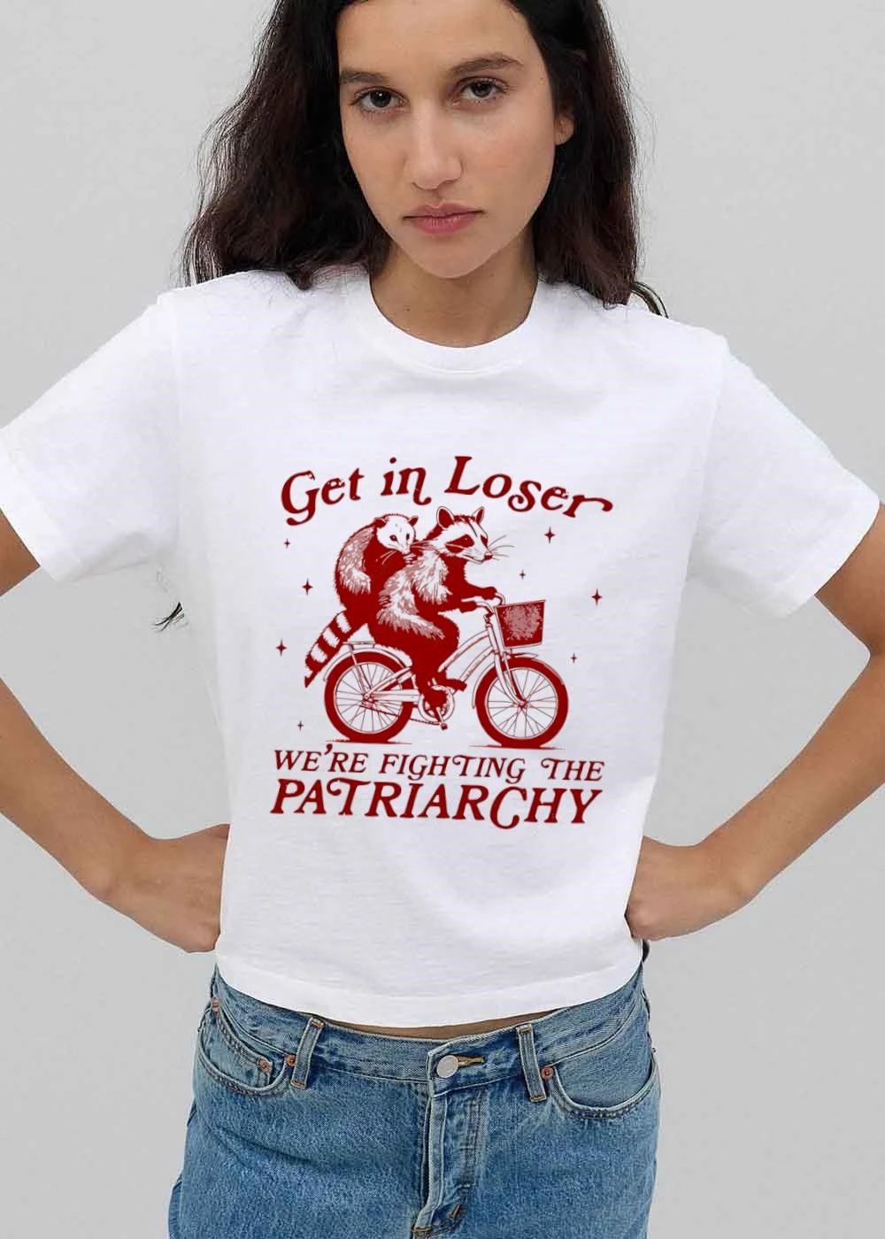 Get In Loser Were Fighting The Patriarchy Opossum Raccoon Bicycle shirt