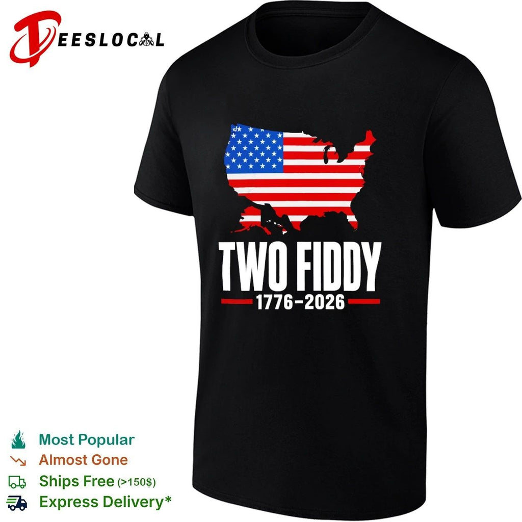 Two Fiddy 1776-2026 United States Map American Flag T-shirt