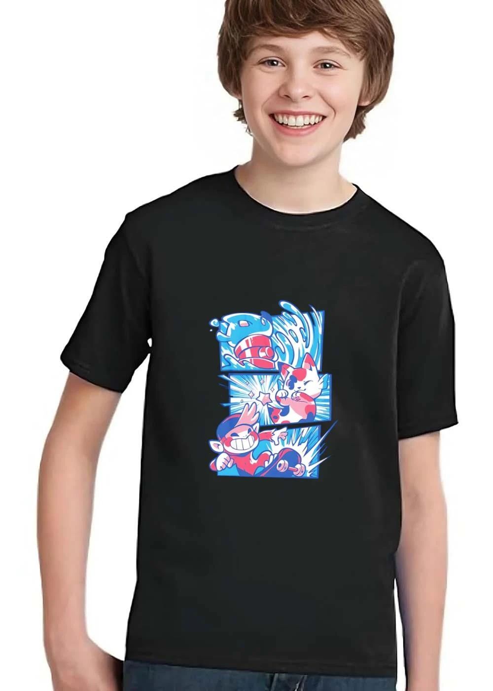 Cartoon Comic Book Panels Water Wave Calico Cat Skateboarding Monkey shirt
