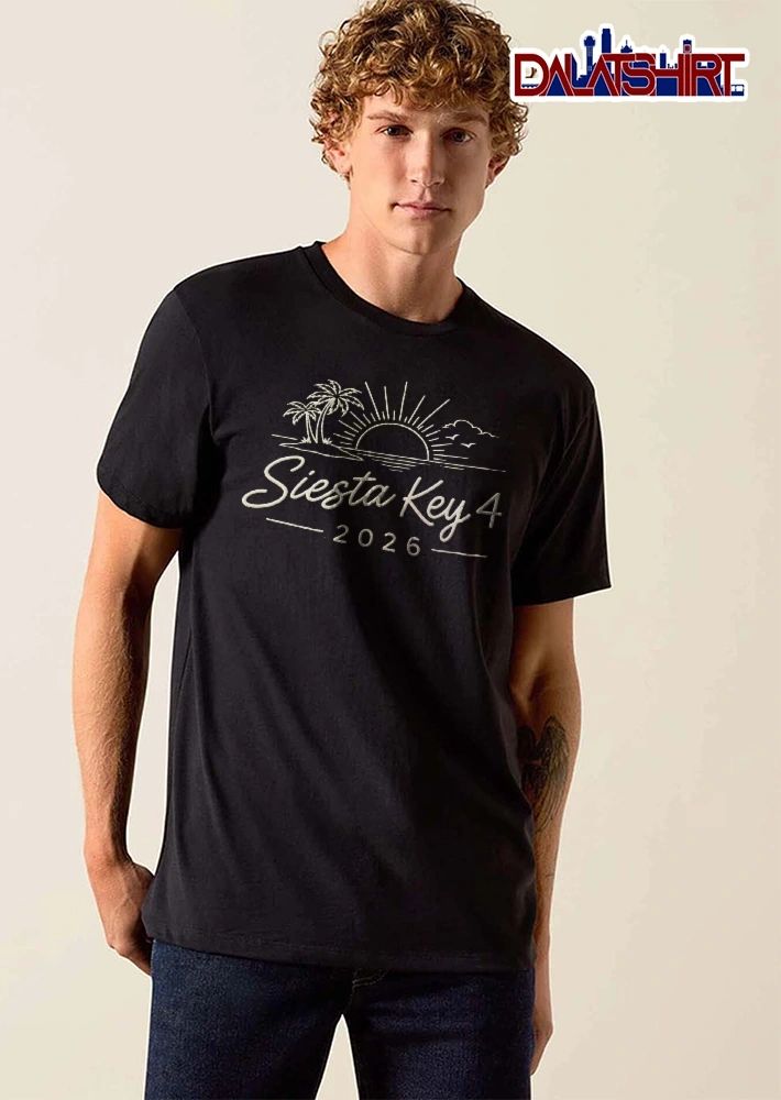 Siesta Key 4 2026 Line Art Palm Trees Island Sunset Rays Ocean shirt
