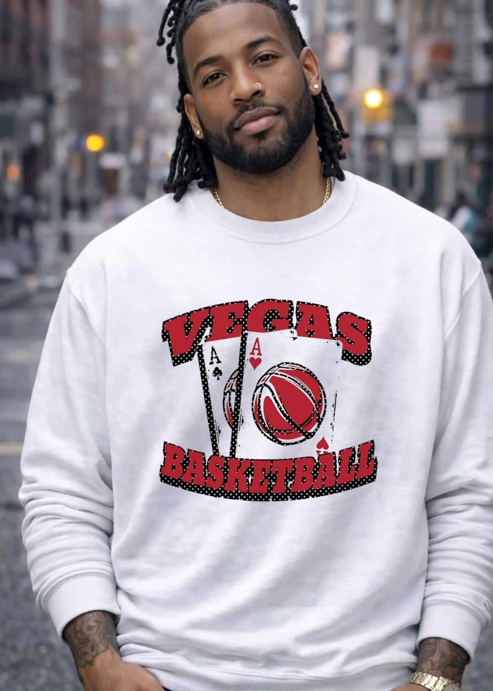 Vegas Basketball Poker Playing Cards Aces Red Sport Logo T-Shirt