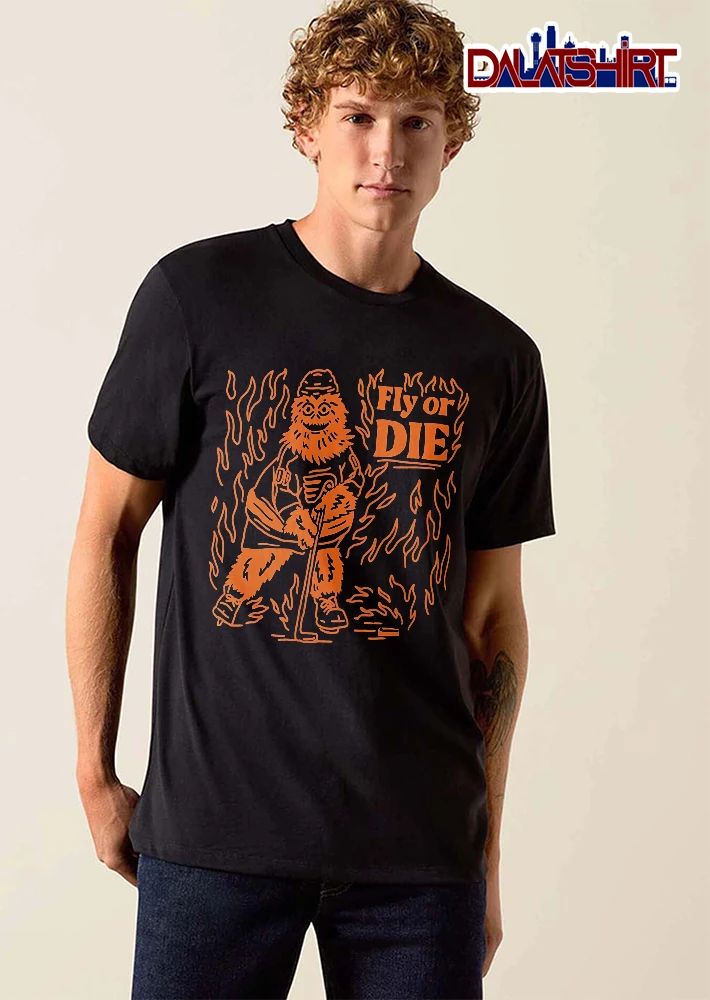 Philadelphia Flyers NHL Fly Or Die Gritty Mascot Hockey Stick Flames Line Art shirt