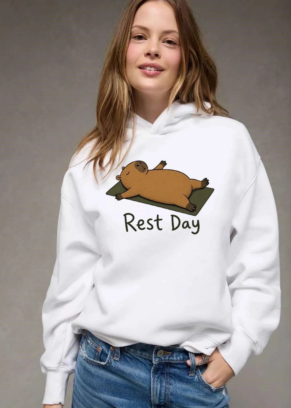 Rest Day Cartoon Capybara Relaxing Lying On Back Green Yoga Mat shirt