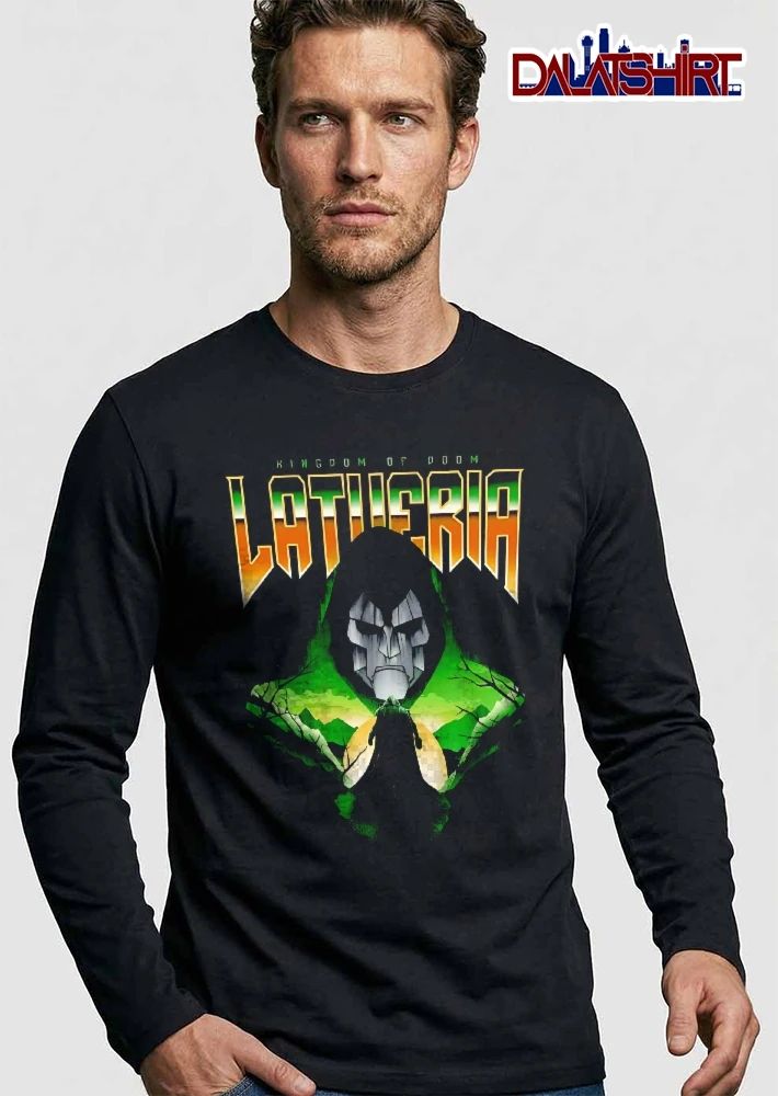 Kingdom Of Doom Latveria Hooded Masked Figure Cape Green Forest Silhouette shirt