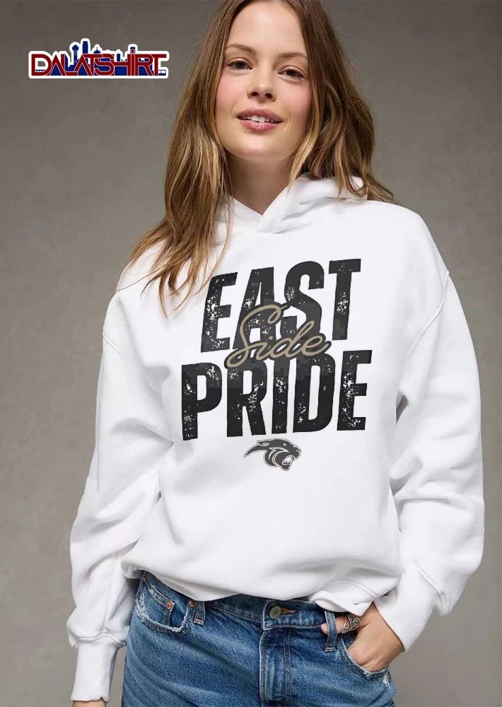 East Side Pride Panther Head Profile Distressed Block Letters Script Overlay shirt