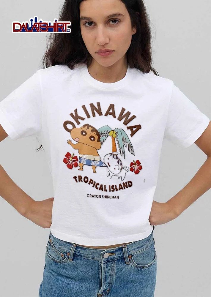 Crayon Shinchan Okinawa Tropical Island Shin Chan Shiro Cartoon Palm Tree Hibiscus Flowers shirt