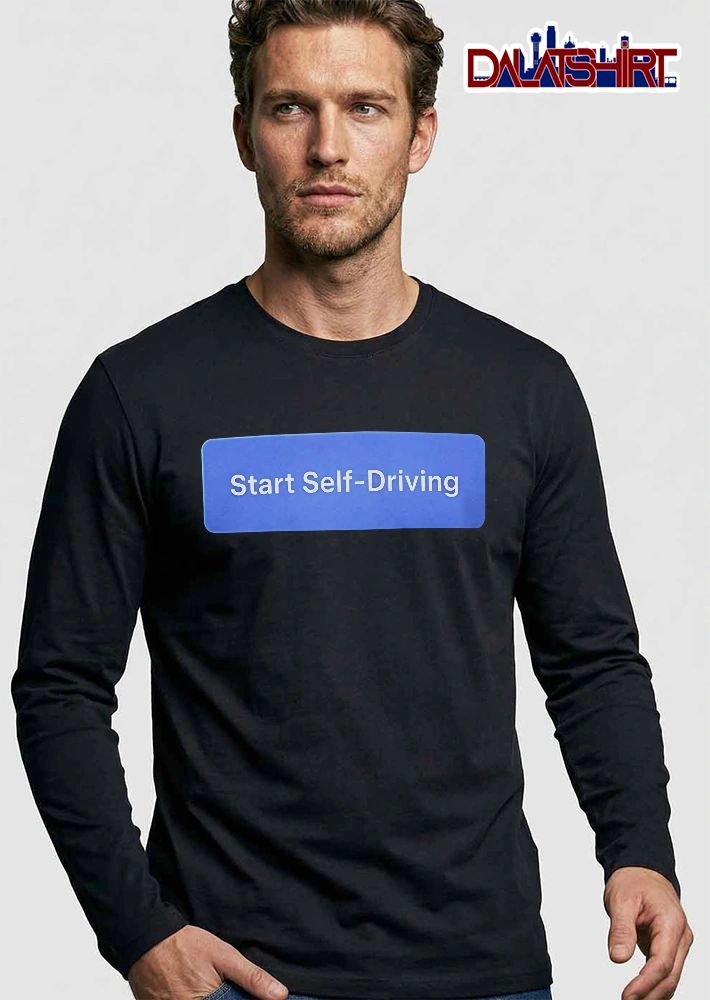 Start Self Driving Blue Rounded Rectangular Button Icon shirt