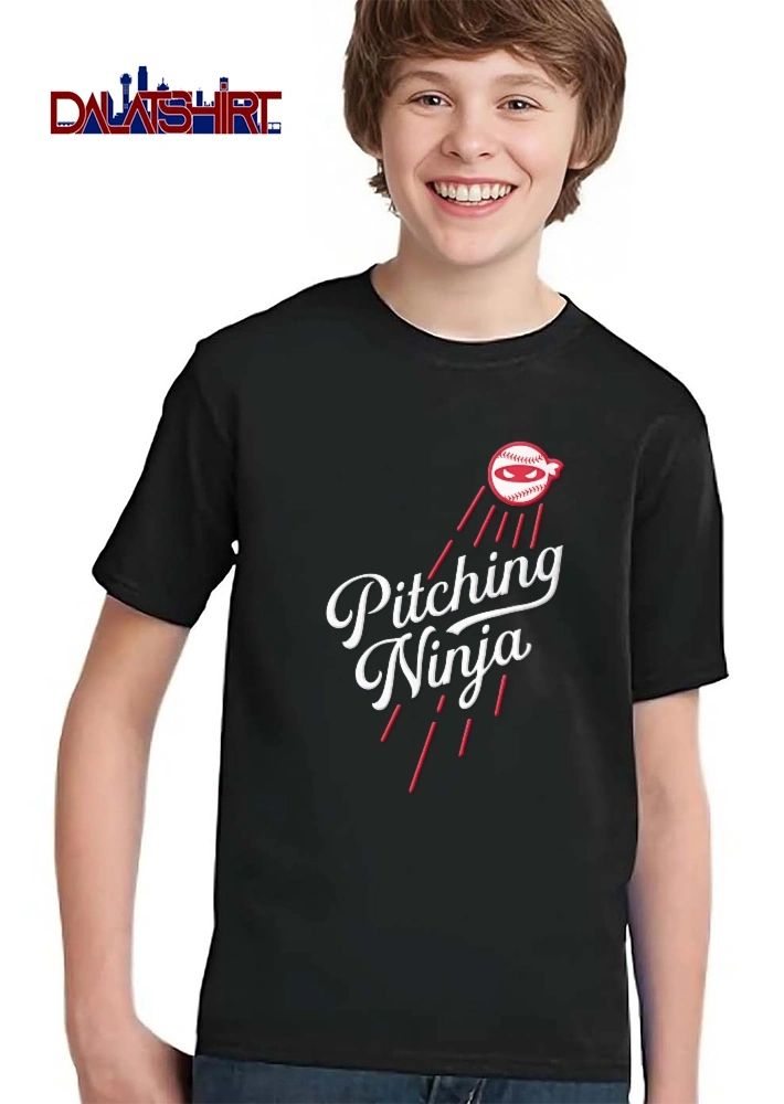 Pitching Ninja Masked Baseball Flying Red Motion Lines Script shirt