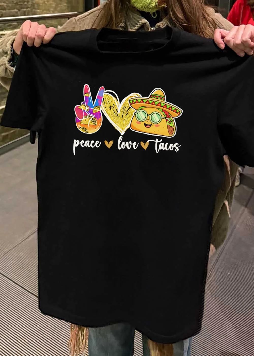 Peace Love Tacos Symbol Heart Sombrero Emoji Food Graphic T-Shirt