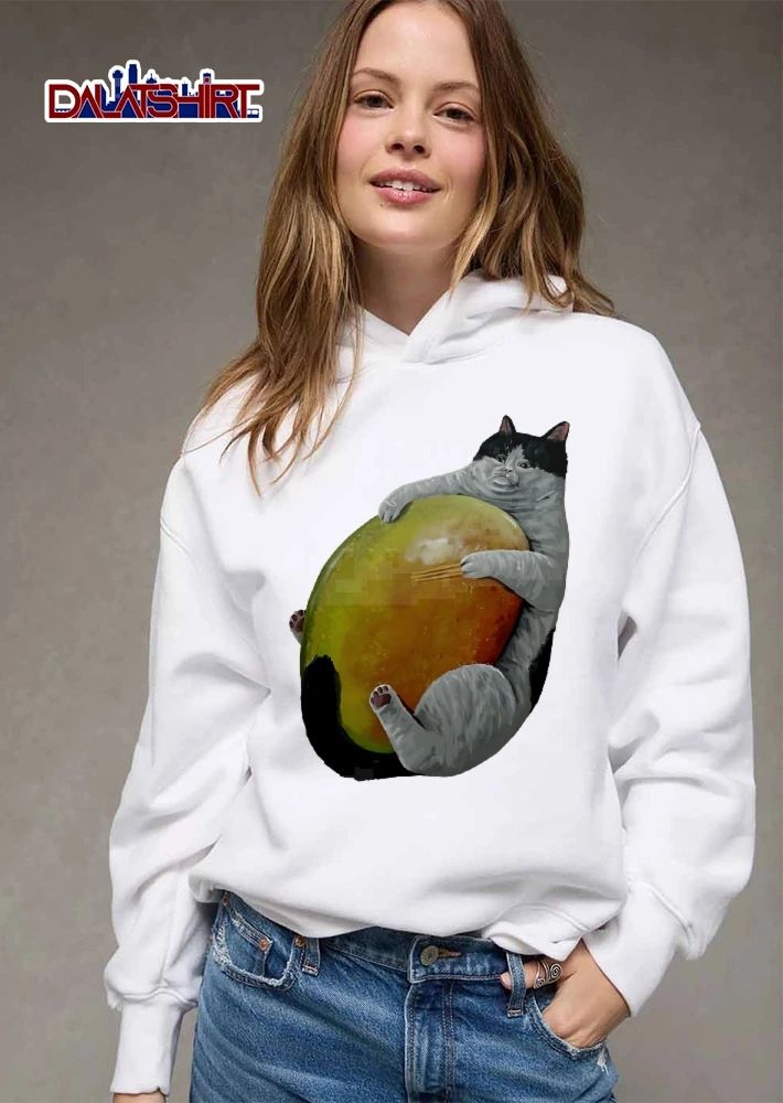 Chubby Sad Black And White Tuxedo Cat Hugging Giant Ripe Mango shirt