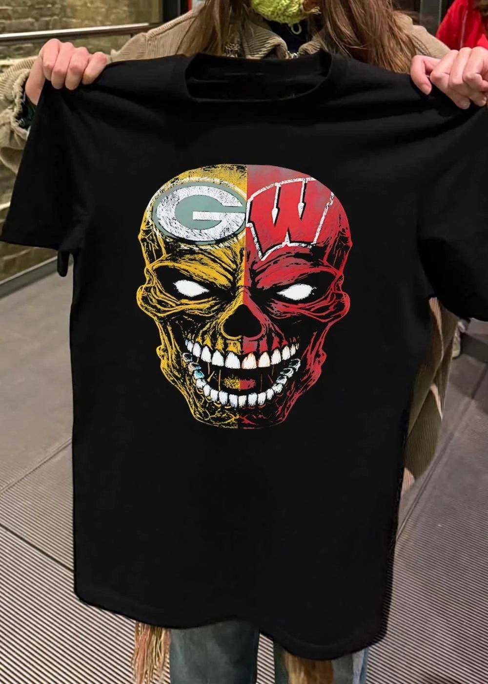 Wisconsin Fan Gear Green Bay Packers Badgers Skull T-Shirt