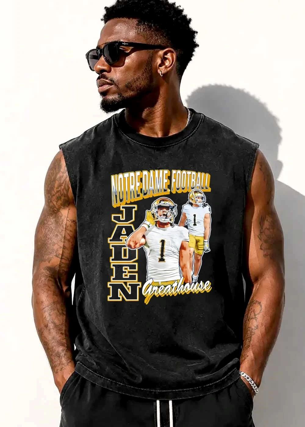 Notre Dame Fighting Irish NCAA Football Jaden Greathouse Player Action Cutouts Bootleg Style shirt