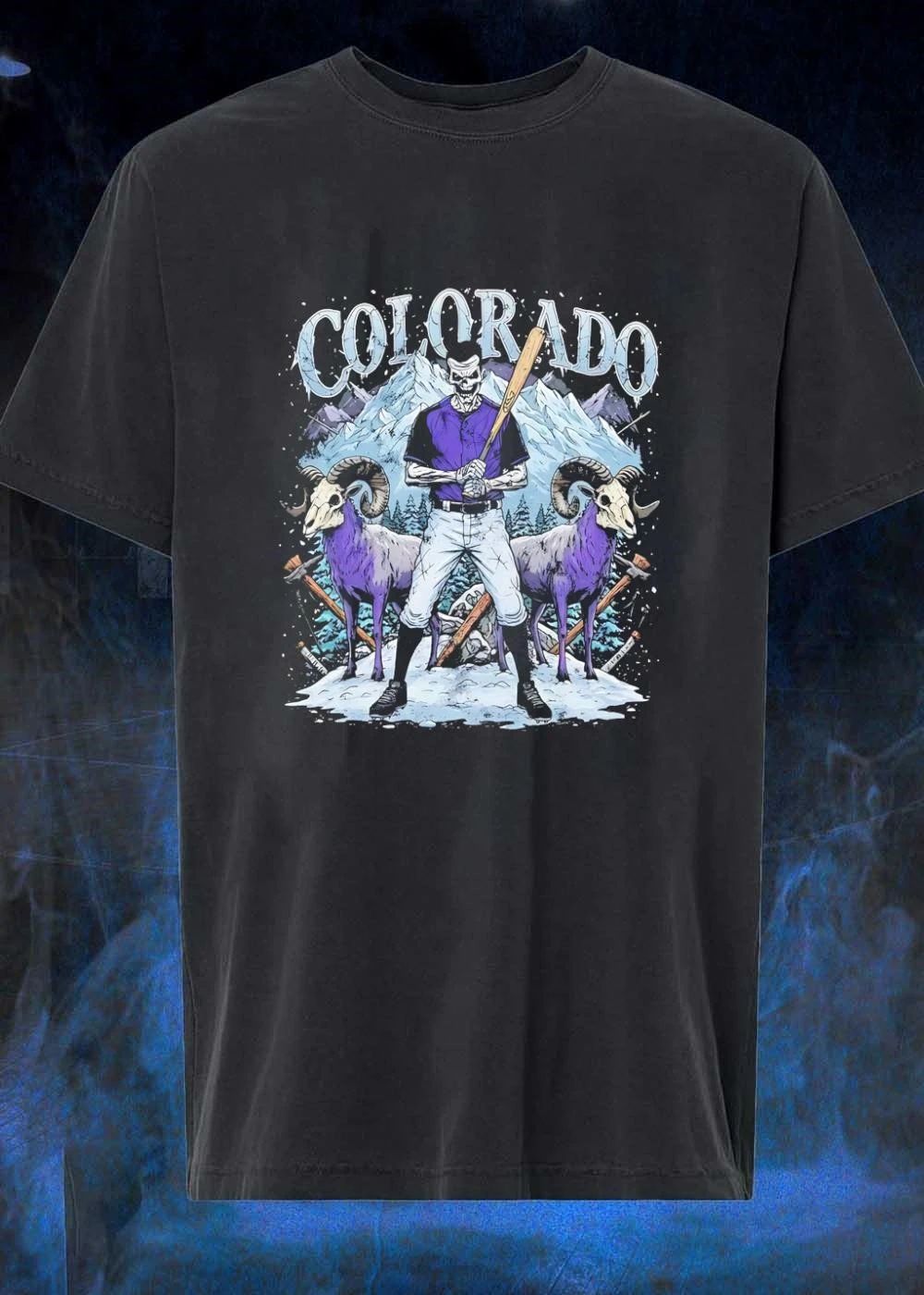 Skeleton Batter Mountain Ram Colorado T-Shirt