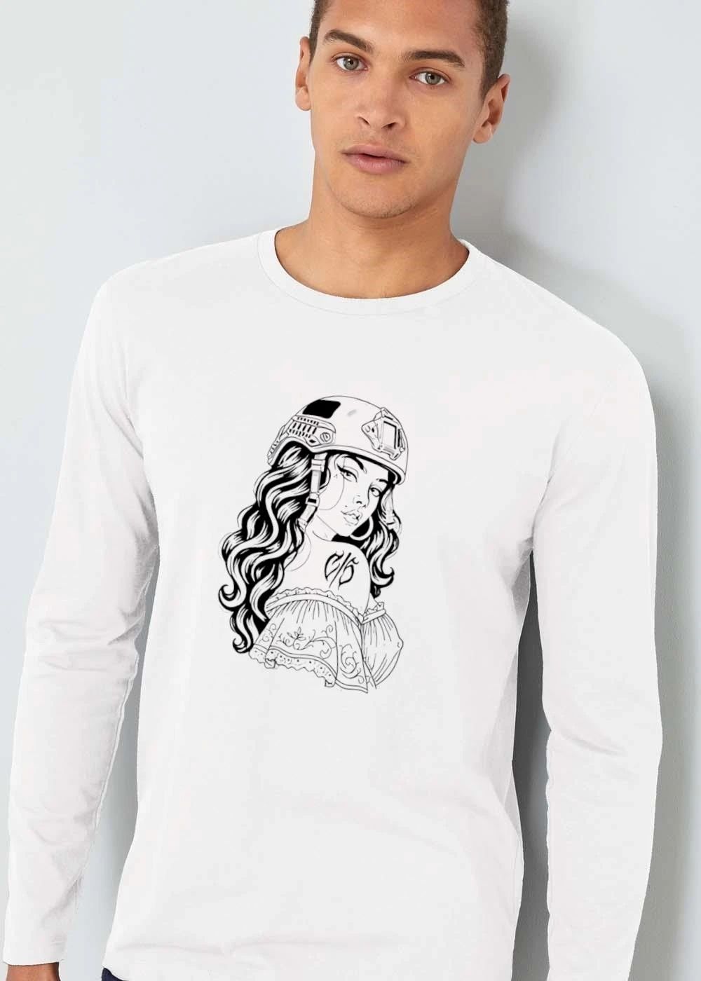 Cs Tattoo Chicana Woman Wearing Military Tactical Helmet Line Art shirt