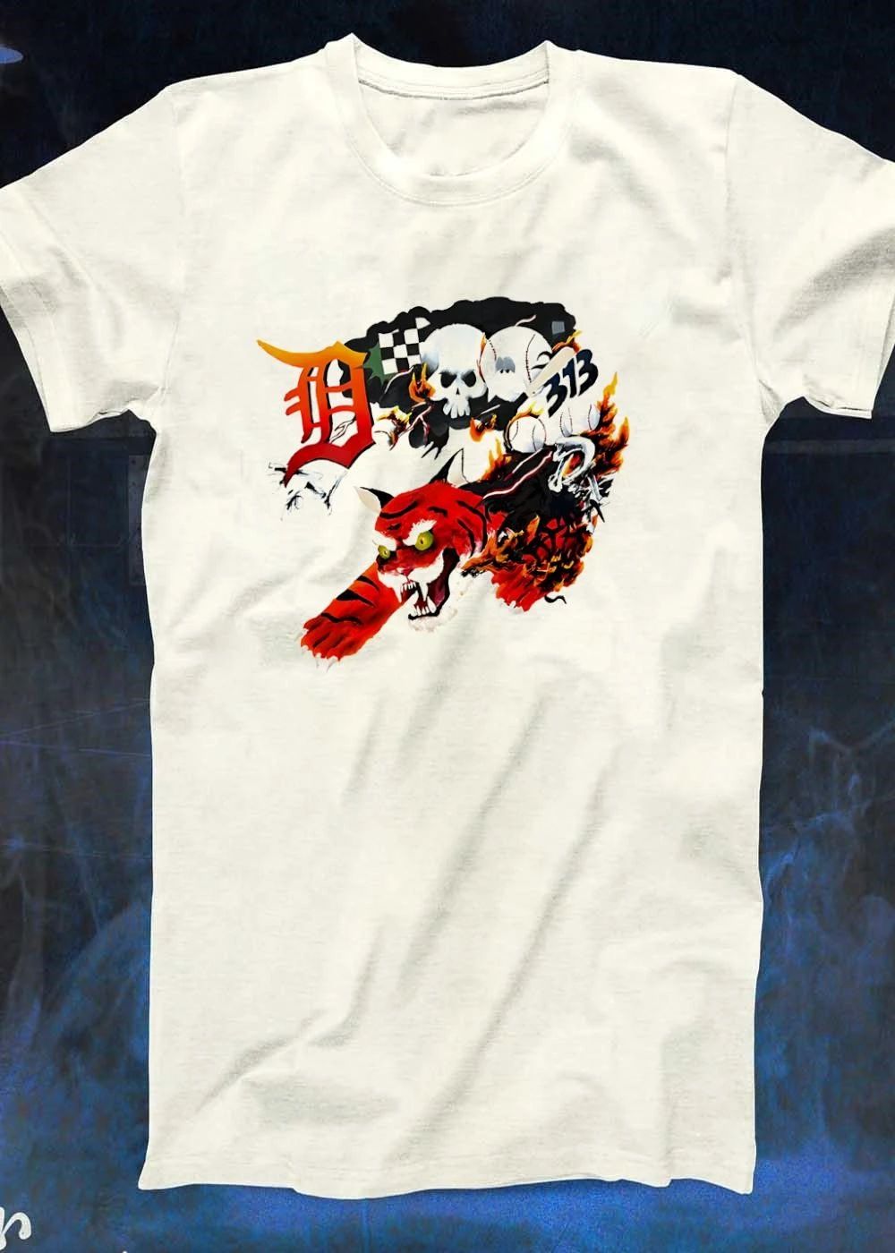 Detroit Tigers Skull Baseball 313 Fire Tiger T-Shirt