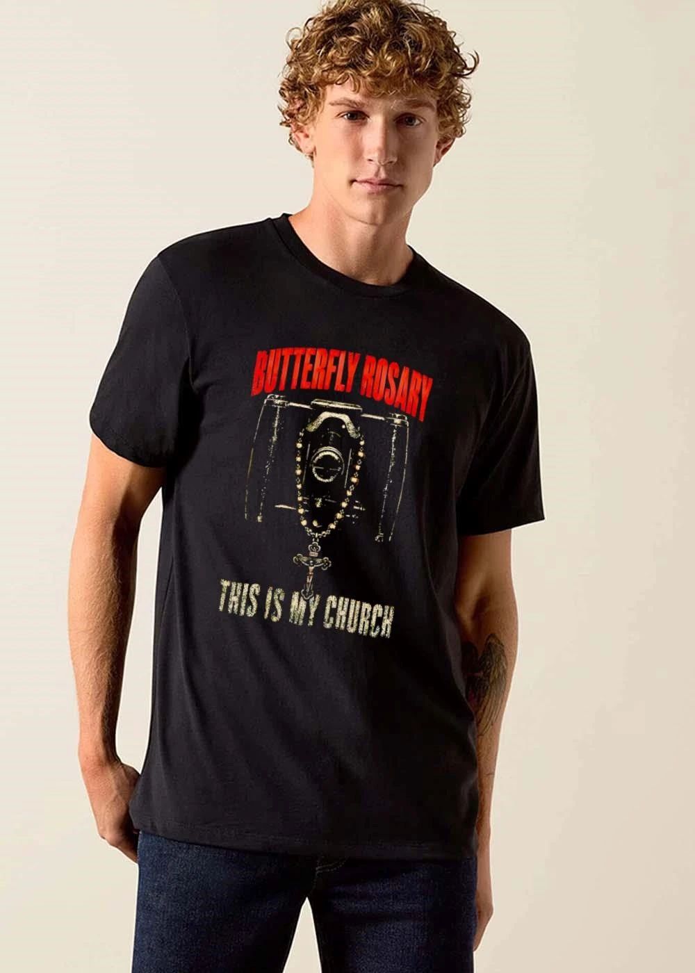 Butterfly Rosary This Is My Church Vintage Camera Crucifix Pendant shirt
