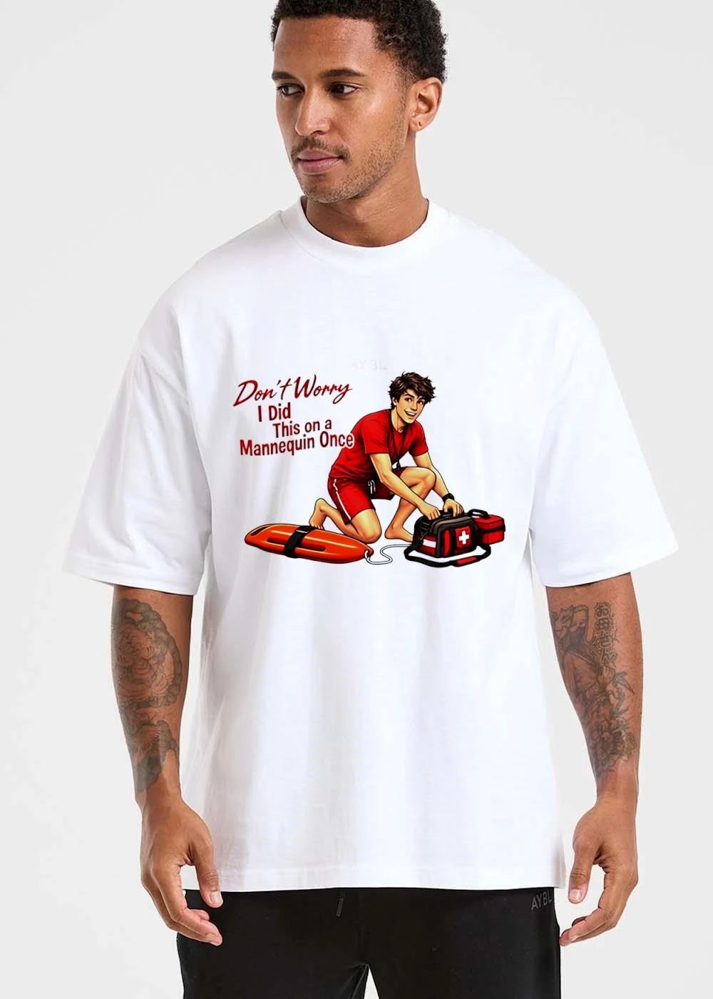 Dont Worry I Did This On A Mannequin Once Cartoon Lifeguard Kneeling First Aid Bag shirt