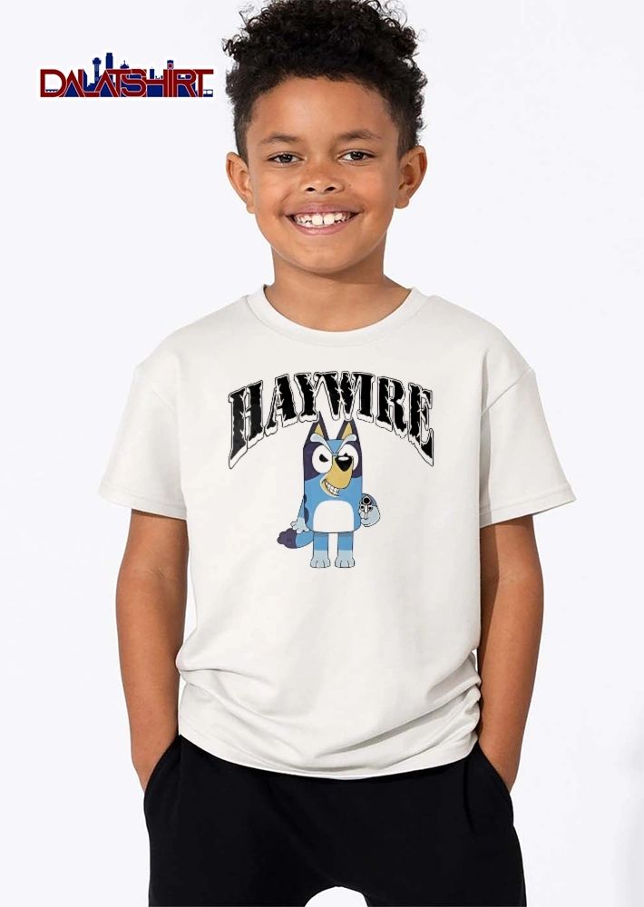 Haywire Bootleg Smirking Cartoon Blue Heeler Dog Holding Gun shirt