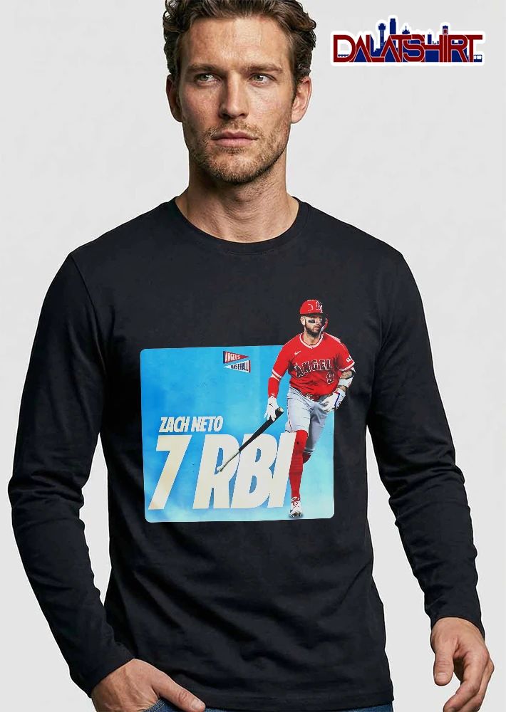 Los Angeles Angels MLB Zach Neto 7 Rbi Running Player Bat Light Blue Background shirt