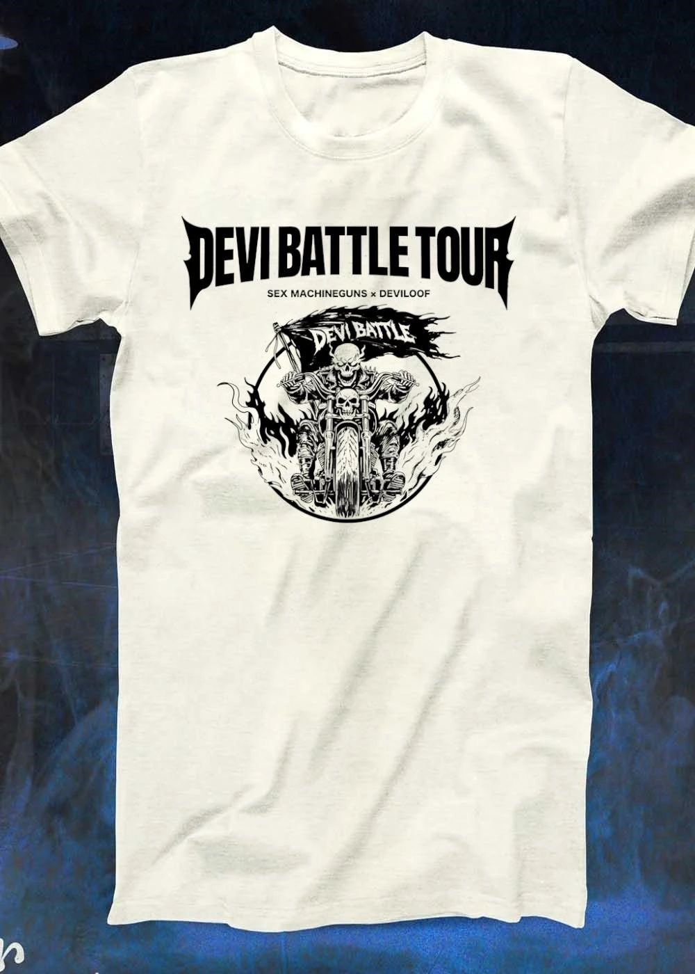 Devi Battle Tour Sex Machineguns x Deviloof Skull Motorcycle T-Shirt