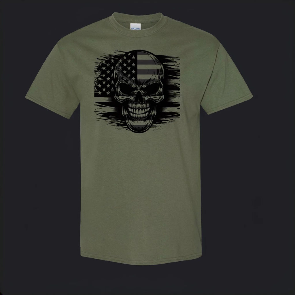 American Skull USA Flag Military Honor Veteran Patriotic Shirt